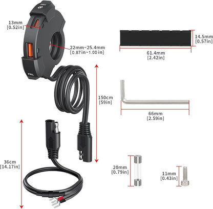 Thlevel Dual 30 W PD & 18 W QC Motorcycle Handlebar Charger
