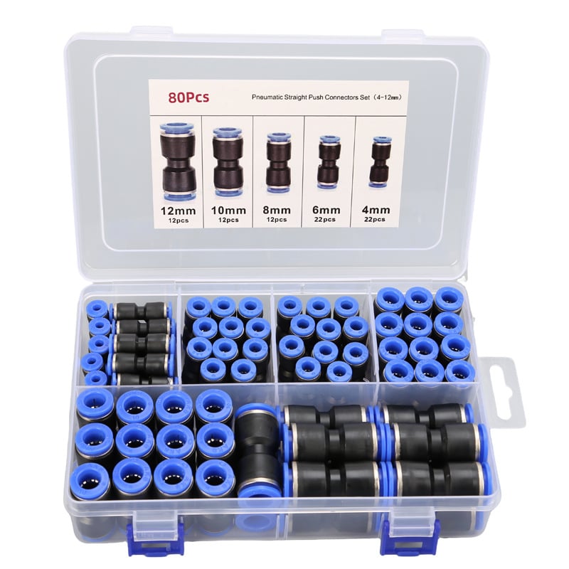 60/80PCS Straight Push Connectors Quick Release Plastic Push to Connect Fittings Kit
