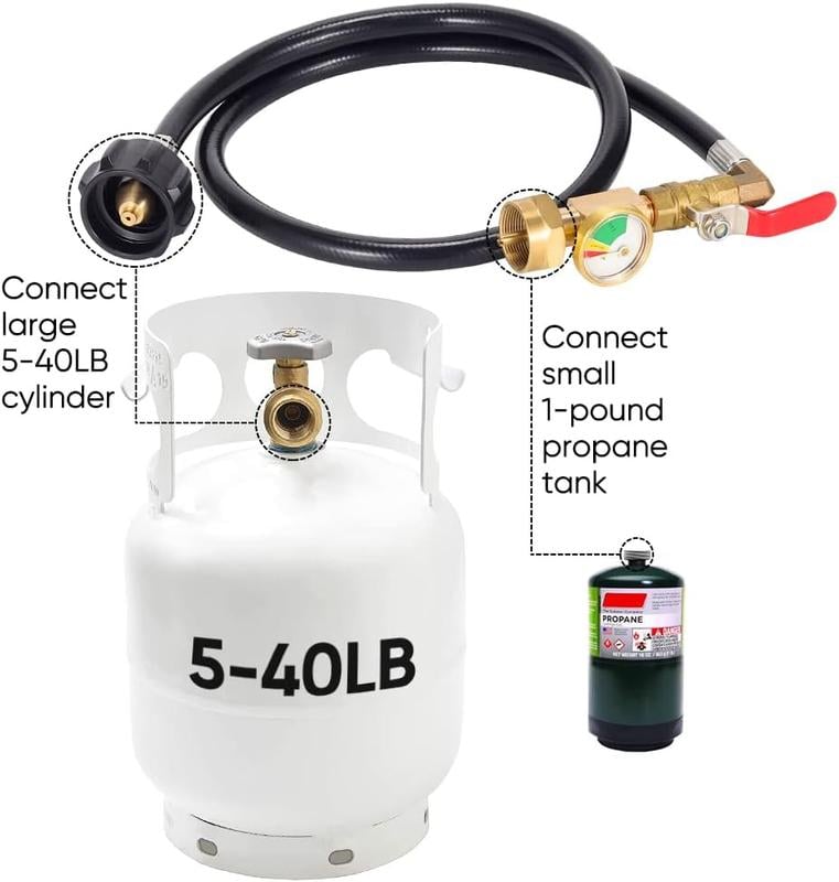 36-Inch Propane Canister Adapter Connector, Inflation Adapter Hose With Pressure Gauge