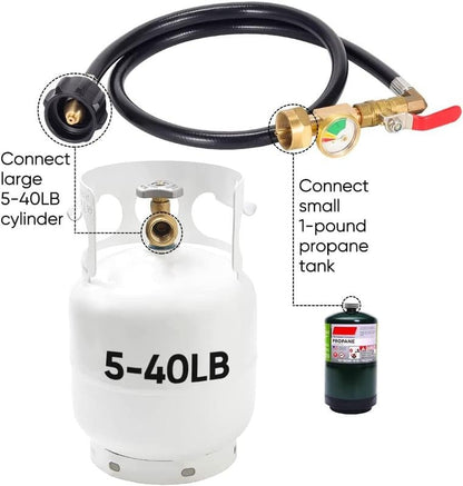 36-Inch Propane Canister Adapter Connector, Inflation Adapter Hose With Pressure Gauge