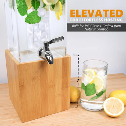 1.25-Gallon Acrylic Beverage Dispenser with Ice Core & Bamboo Stand
