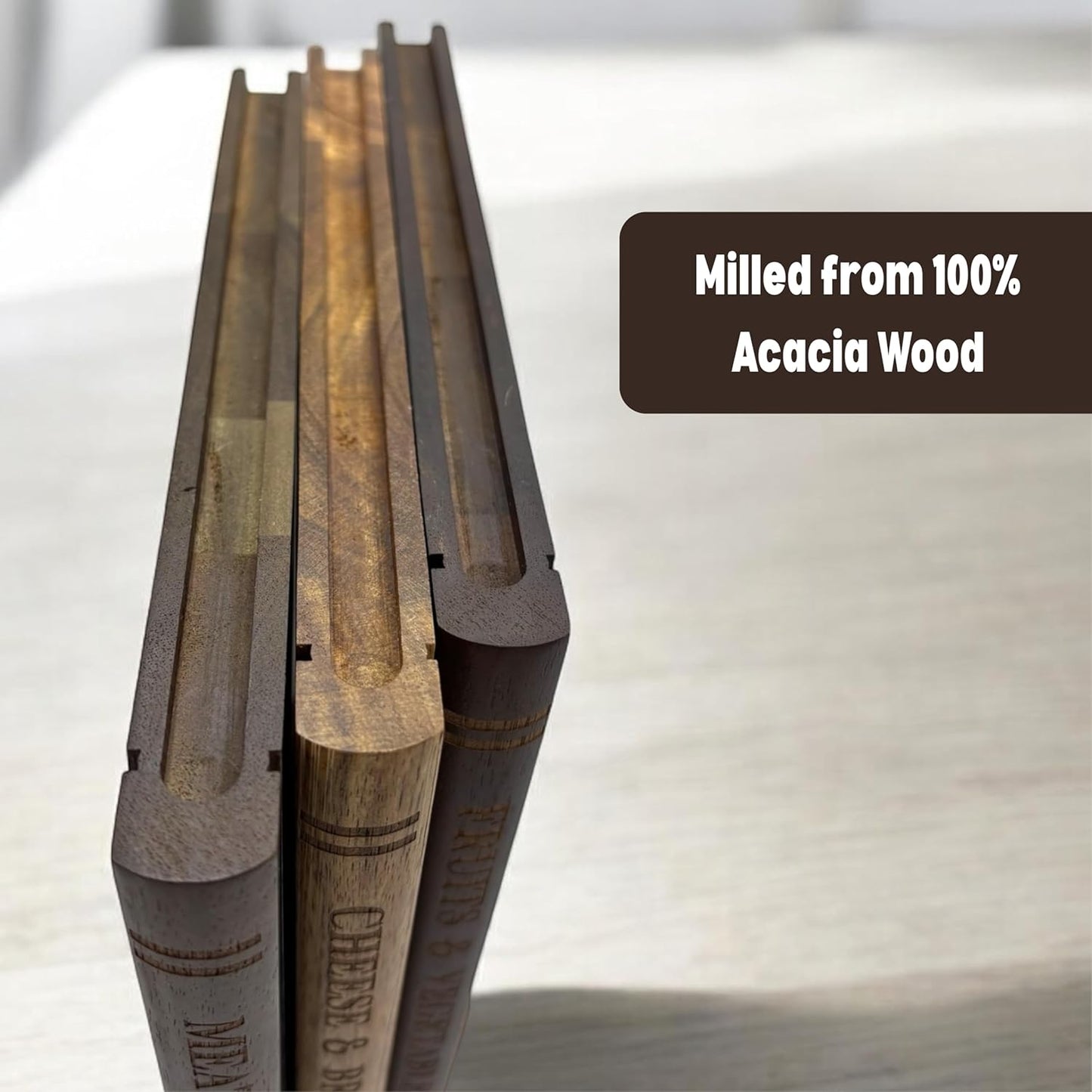 Acacia 3-Piece Cutting Board Set with Stand