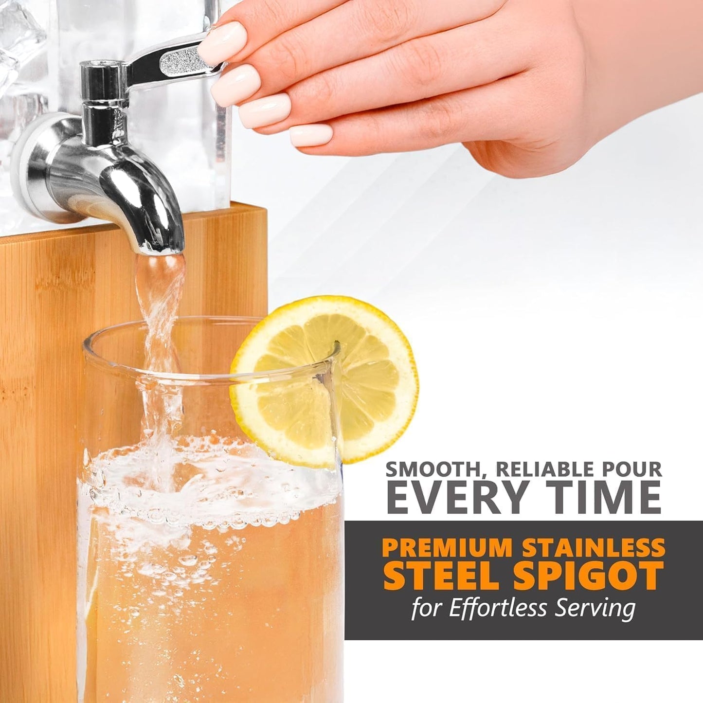 1.25-Gallon Acrylic Beverage Dispenser with Ice Core & Bamboo Stand