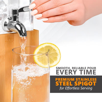 1.25-Gallon Acrylic Beverage Dispenser with Ice Core & Bamboo Stand