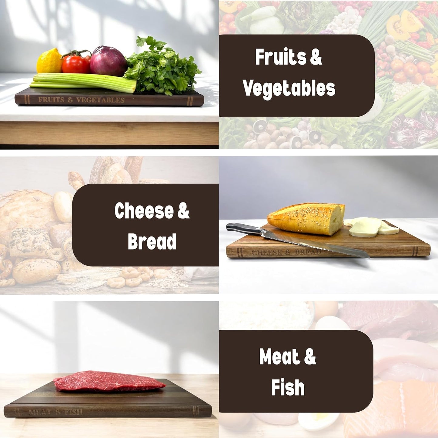 Acacia 3-Piece Cutting Board Set with Stand