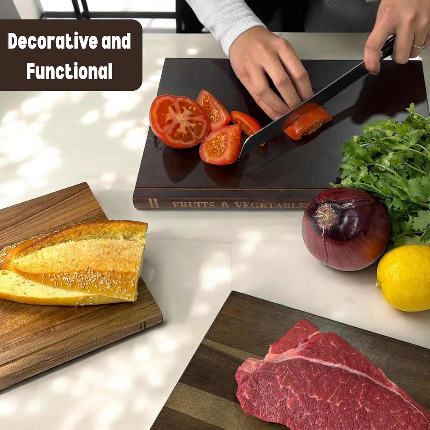 Acacia 3-Piece Cutting Board Set with Stand
