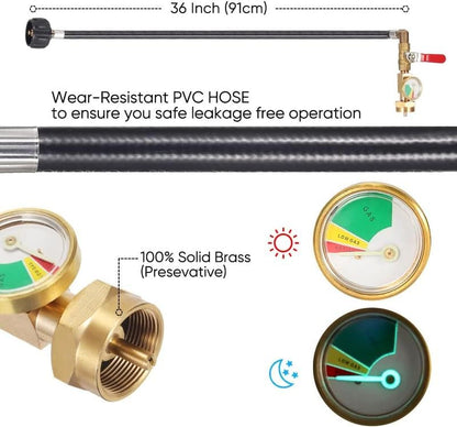36-Inch Propane Canister Adapter Connector, Inflation Adapter Hose With Pressure Gauge