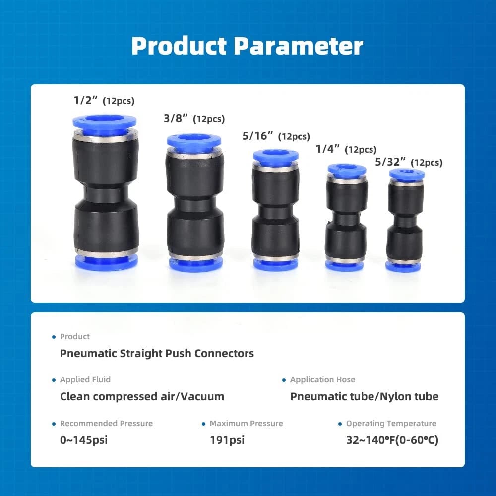60/80PCS Straight Push Connectors Quick Release Plastic Push to Connect Fittings Kit