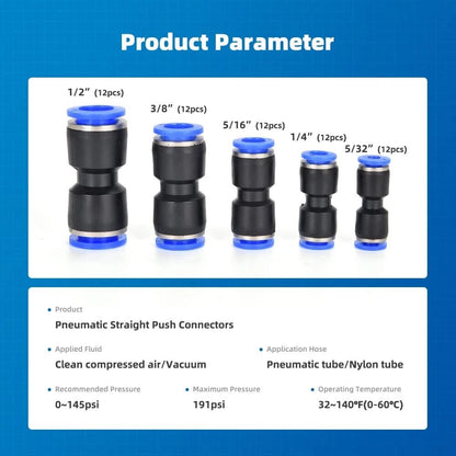 60/80PCS Straight Push Connectors Quick Release Plastic Push to Connect Fittings Kit