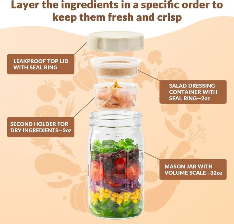 32oz Glass Salad Jars with Lids