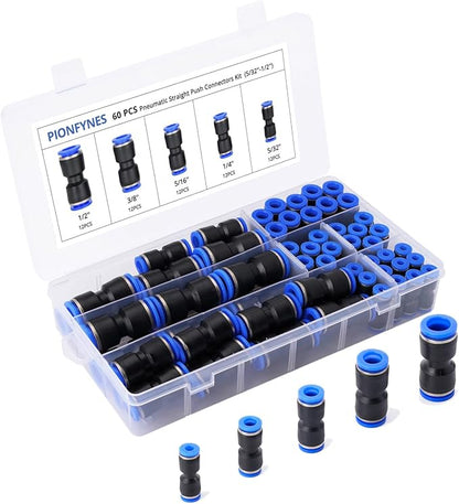 60/80PCS Straight Push Connectors Quick Release Plastic Push to Connect Fittings Kit