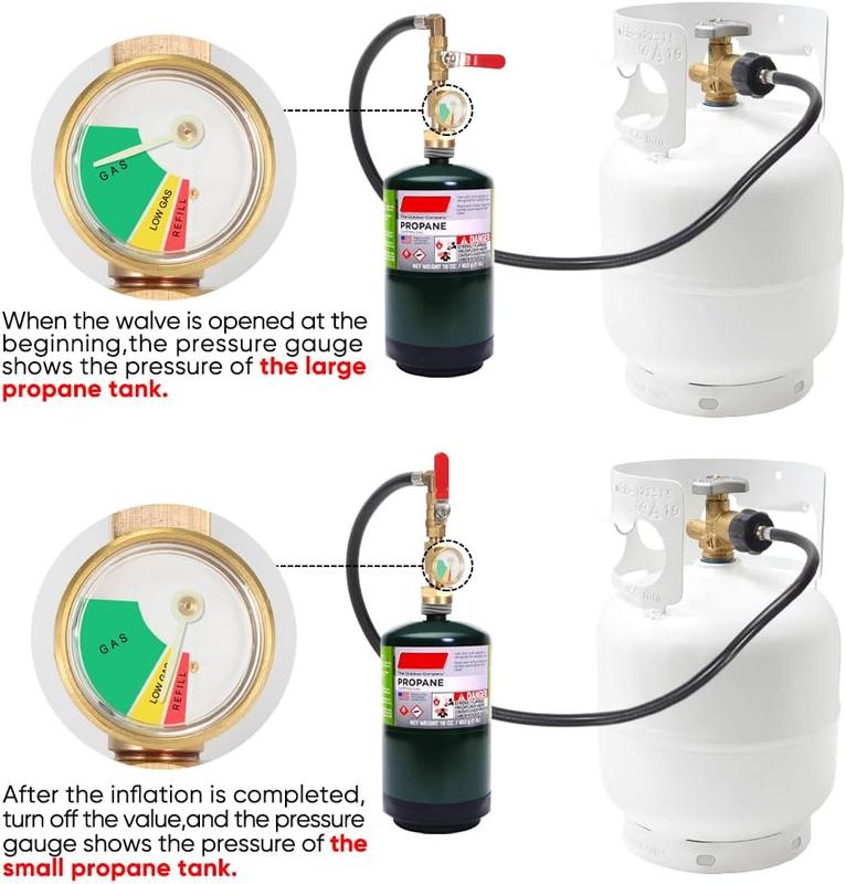 36-Inch Propane Canister Adapter Connector, Inflation Adapter Hose With Pressure Gauge