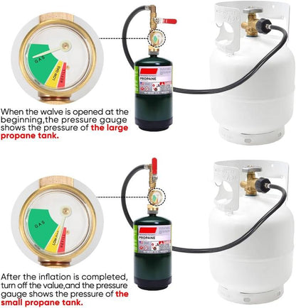 36-Inch Propane Canister Adapter Connector, Inflation Adapter Hose With Pressure Gauge