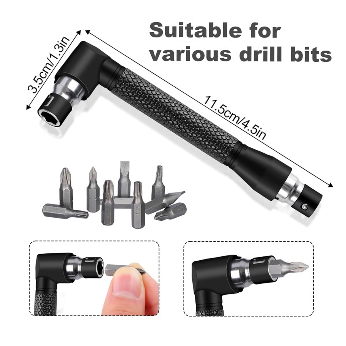 6Pcs Right Angle Drill Attachment Set with 105° Angle Drill Adapter and Impact Grade Socket Adapter